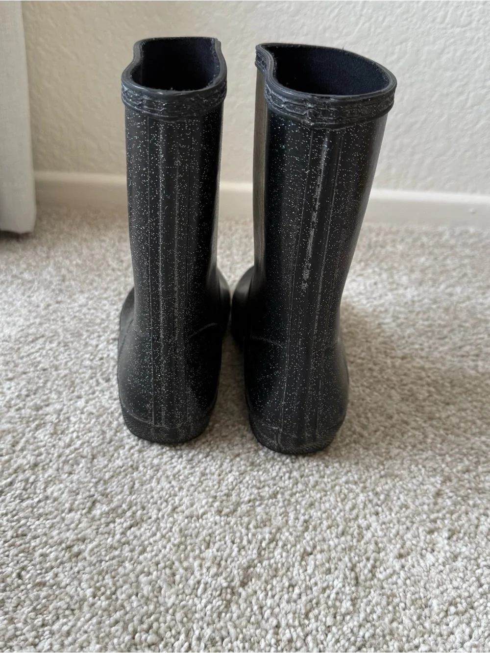 Hunter Kids Original Glitter Boots Black Mid Calf Rain Boots US Size 2 Girls